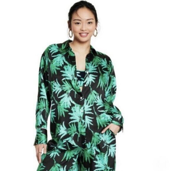 Fe Noel x Target Palm Print Long Sleeve Button Down Shirt NWOT - Picture 3 of 5